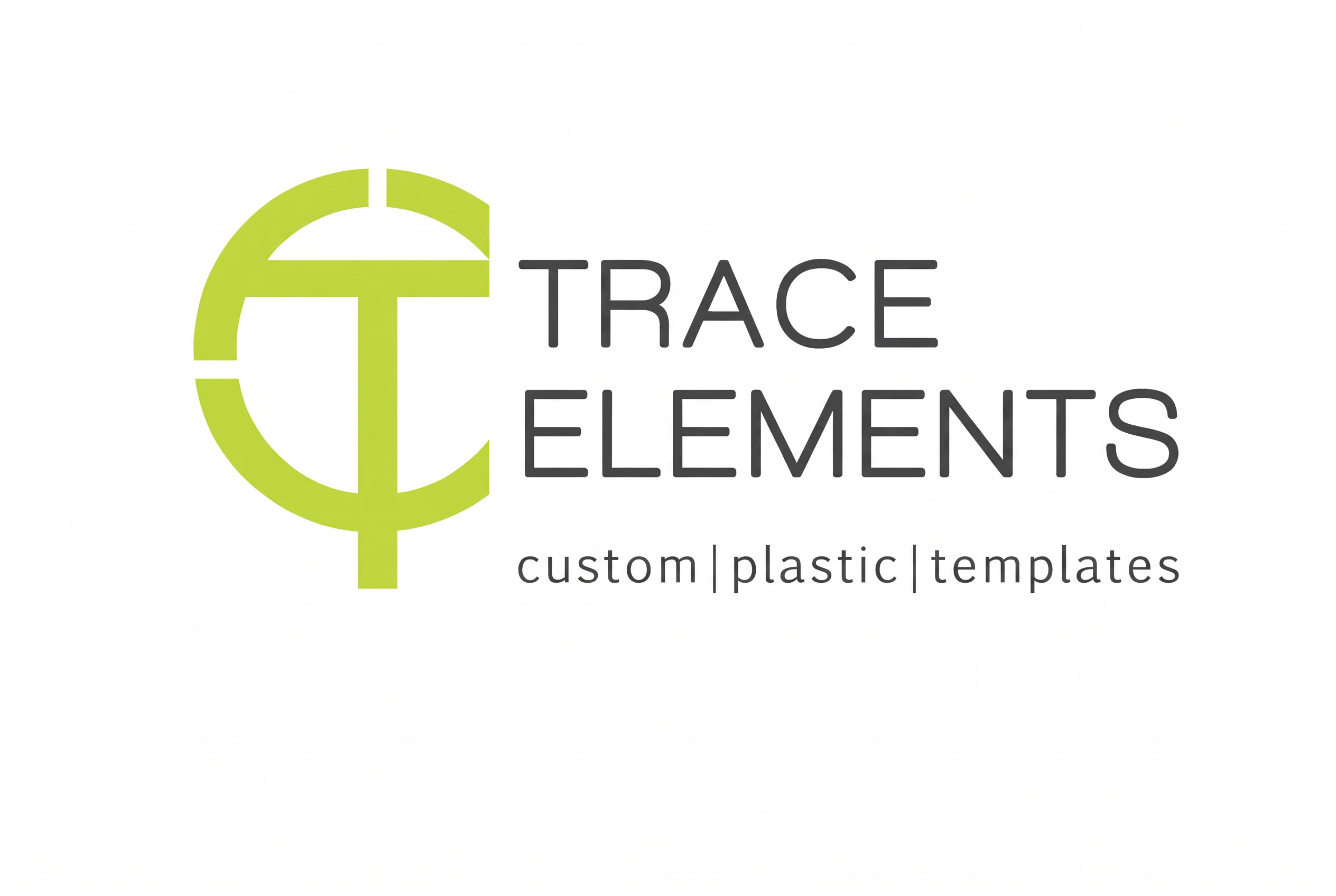 Trace Elements branding identity with custom, plastic, and templates tagline